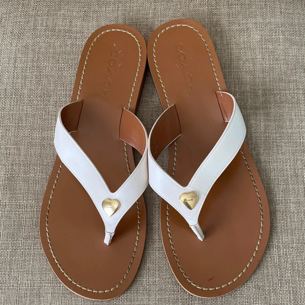 Coach Women's White and Brown Sandals - Picture 5 of 12